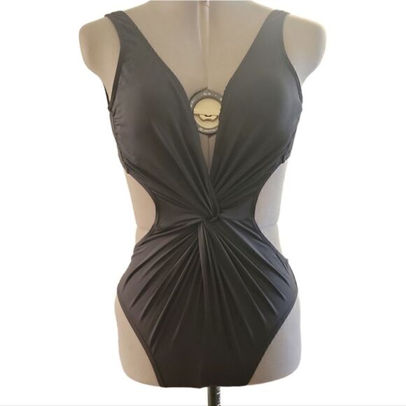 Bar III Twist Front Plunge Neck Monokini Swimsuit - Picture 3 of 7